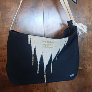 Roxy Black Shoulder Bag with Cream Woven Accent